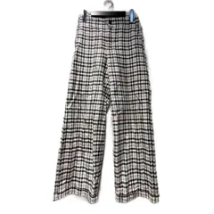 エストネーション ESTNATION スラックスパンツ チェック 38 白 ホワイト 黒 ブラック ■FY