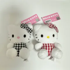 (未使用/タグ付き) Sanrio hello kitty(ハローキティ) ハウンドトゥース CHECK ブラック レッド ぬいぐるみ キーホルダー