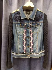 M29　Desigual　デジグアル　デニムジャケット　花柄刺繍　袖ニット