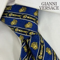 《美品》GIANNI VERSACE (ジャンニヴェルサーチ) シルクネクタイ 総柄 メデューサ ブルー ゴールド
