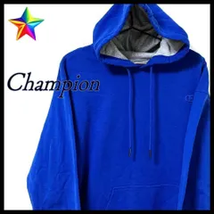 チャンピオン パーカー ブルー 古着 ワンポイント ロゴ刺繍