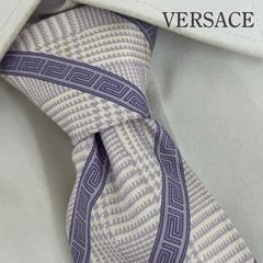 未使用　ヴェルサーチ　ネクタイ　グレー　ストライプ　メデューサ　グレカジャガード 未使用 ヴェルサーチ ネクタイ グレー ストライプ メデューサ グレカ