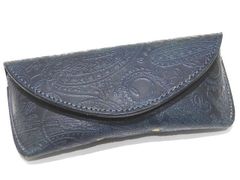 美品 RE.ACT リアクト メガネケース ◇ ネイビー系 インディゴ ペイズリー柄 レザー グラスケース 眼鏡 サングラス 収納 ▼7L