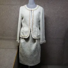 LAUTREAMONT ツイード セットアップ ノーカラージャケット スカート アイボリー系 40 u7167s