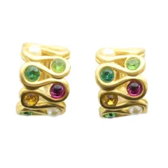 ジバンシィ GIVENCHY ヴィンテージ イヤリング アクセサリー 両耳用 クリップ式 サークル ロゴ ビジュー カラーストーン フェイクパール ゴールドカラー 金色 ■GY18 /MQ