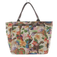 レスポートサック ポーチ付き 花柄 ウクレレ トートバッグ 白色 ホワイト 茶色