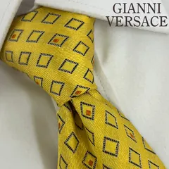 《美品》GIANNI VERSACE (ジャンニヴェルサーチ) シルクネクタイ 総柄 幾何学 イエロー オレンジ グレー