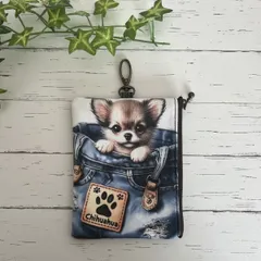 チワワ　フラットポーチ　ハンドメイド