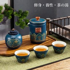 Portable ceramic travel tea set with storage bag, Chinese tea set, teapot, teacups, and cups, perfect as a travel gift (Ole)