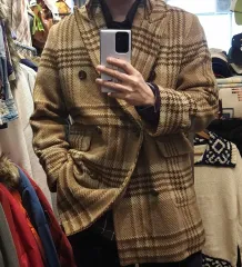 90s ポロ ラルフローレン ウールコート ジャンボ ハウンドトゥース パータン ダブル コート