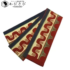 半幅帯 本場筑前博多織 証紙付 抽象模様 淡黄色 D-2124