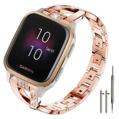 Sankel Garmin Venu Sq 2用バンド レディース メタル交換用チェーン キラキラブレスレットストラップリストバンド Garmin Venu/Venu Sq/Venu Sq 2 Music、Vivoactive 3、Garm [ローズゴールド]