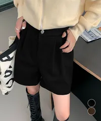 タックショートパンツウール風ワイドパンツ