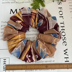 SEAL☆ハンドメイドシュシュ☆ベージュボルドーブルー花柄