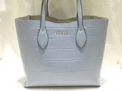 FURLA フルラ トートバッグ ブルー系 ◇ クロコ型押し レザー レディース ハンドバッグ ゴールド金具 ▼7L