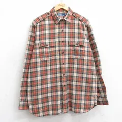 L/古着 ラルフローレン 長袖 ブランド フランネル シャツ メンズ 90年代 90s コットン オレンジ他 チェック 25nov20