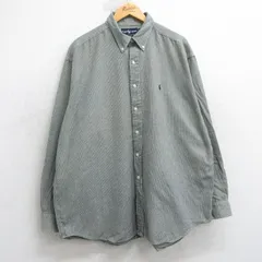 XL/古着 ラルフローレン 長袖 ブランド フランネル シャツ メンズ 90年代 90s ワンポイントロゴ BLAIRE 大きいサイズ ロング丈 コットン ボタンダウン 濃緑系他【spe】 25nov20