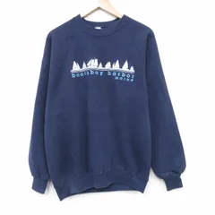 M/古着 ラッセル 長袖 スウェット メンズ 80年代 80s ヨット ラグラン クルーネック USA製 紺 25nov20