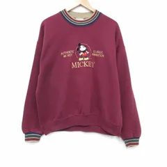 XL/古着 長袖 スウェット メンズ 90年代 90s ディズニー ミッキー 刺繍　クルーネック USA製 エンジ【spe】 25nov20