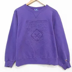 L/古着 チャンピオン champion 長袖 スウェット メンズ 90年代 90s ニューヨークメッツ 刺繍 クルーネック USA製 紫 25nov20