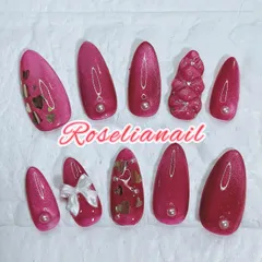 【オーダーNO.27】バレンタイン・赤色・レッド・マグネット・キルティング・大人可愛い・デート・ちゅるん・キラキラ・ネイルチップ