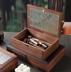 【新品?未使用】 ウッドボックス Sサイズ 木製 小物入れ 木箱 アクセサリーケース ジュエリーボックス アンティーク レトロ 蓋付き 海棠花 