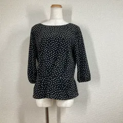 【インディヴィ】カットソー　ブラウス　indivi　黒　ブラック　38　M　レース　総柄　ドット柄　シアー 日本製　リボン　フリル 七分袖