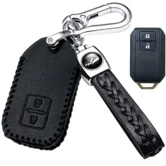 Yoshinari SUZUKI 用 スズキ 専用 スイフト ワゴンR スティングレー ハスラー ジムニー シエラ クロスビー XBEE イグニス マツダ フレア クロスオーバー 本革 キーケース キーカバー キーホルダー (2ボタン、ブラック)