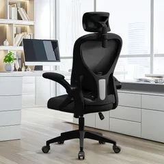 H-WY19 在宅勤務 (黒網+黒枠+黒足) 事務用 通気性メッシュ チェア 多機能 可動式ヘッドレスト ランバーサポート付き デスクチェア 人間工学椅子 テレワーク テレワーク 腰に良い 360度回転 学習 勉強 疲れない 椅子 オフィスチェア [Goswa