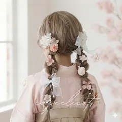 【coquelicot】桜 髪飾り ホワイトリボン／ツインテール 卒業式 成人式 ウェディング  コクリコ