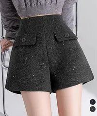 ラメ付きショートパンツ 秋冬 ツイード風