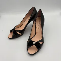 ▪︎ジルスチュアート シュー パンプス オープントゥ リボン ハートチャーム ブラック 23.5cm 日本製