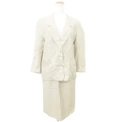 レリアン Leilian スカート スーツ セット ジャケット ひざ丈 ストライプ 9号 Mサイズ ベージュ