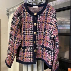 【東あずま店　併売品】　＠　総柄　ニット セーター トップス　ピンク　長袖　カーディガン　お呼ばれ　デート　オフィスカジュアル　食事会　レトロ