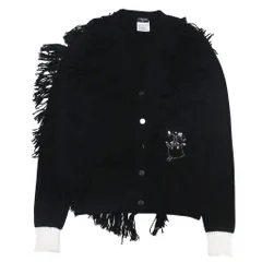 シャネル CHANEL 希少 レア 06A カシミヤ100% ココマーク ビジューボタン カーディガン 英国製 フリンジ ニット P29560K00213 バイカラー 黒 ブラック 38 ■MNK1