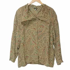 レリアン Leilian 大きいサイズ 長袖 シャツ ブラウス 総柄 13＋ LL相当 ブラウン系 ORG X