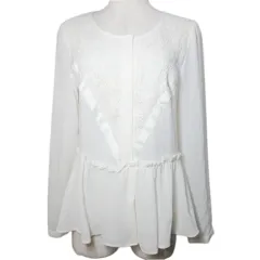 ジルスチュアート JILL STUART ノーカラー シャツ ブラウス レース 長袖 ペプラム フリル M 白 ホワイト ■YHS6 /X