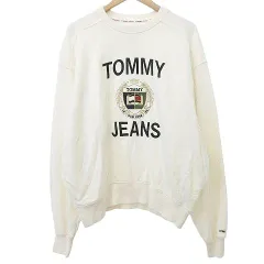 トミーヒルフィガー TOMMY HILFIGER トミージーンズ トレーナー エンブレム 刺繍 裏毛 スウェット シャツ 国内正規 S オフホワイト ■MET1