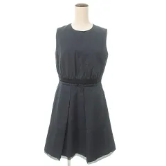 アベニールエトワール Aveniretoile 美品 ノースリーブ フレア ワンピース ひざ丈 紺 ネイビー ■YHS5