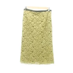 グリーンレーベルリラクシング ユナイテッドアローズ green label relaxing 美品 レース スカート ひざ丈 タイト 36 Sサイズ イエローグリーン系 ■YHS7