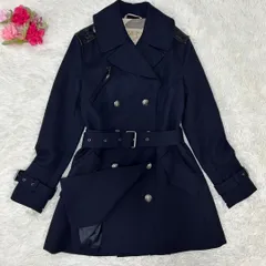 【極美品/L】BURBERRY BRIT バーバリーブリット チェスターコート ロングコート アウター ジャケット Aライン メガノバチェック ネイビー 紺 ベルト付き フォーマル ビジネス カジュアル 通勤 通学 入学式 入園式 卒園式 卒業式 レディース