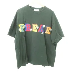 フリークスストア FREAKS STORE 美品 アップリケ ロゴ Tシャツ 222-1285 Sサイズ 緑 グリーン