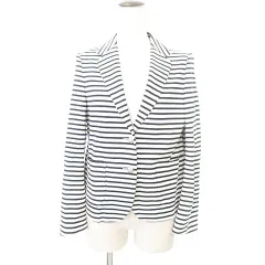 ユナイテッドアローズ UNITED ARROWS テーラード ジャケット 羽織 ボーダー 日本製 ワンサイズ 白 ホワイト 紺 ネイビー ■YHS5