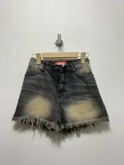 IONE ブラック デニム ハーフパンツ カットオフ ショートパンツ S