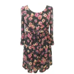 ジルスチュアート JILL STUART ワンピース ひざ丈 長袖 花柄 フラワー クルーネック 薄手 0 約Sサイズ グレー ■YHS2