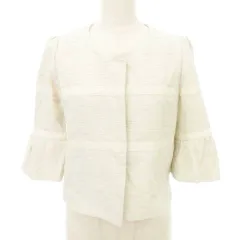 エムプルミエ ブラック M-Premier BLACK 美品 ジャケット ノーカラー クルーネック 無地 薄手 36 約Sサイズ ベージュ ■YHS10