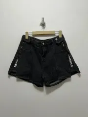 レディース デニム ブラックデニム ハーフパンツ XL