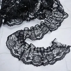 【1.7m】 レース 黒 ブラック 6cm 花柄 可愛い フリル ハンドメイド 装飾