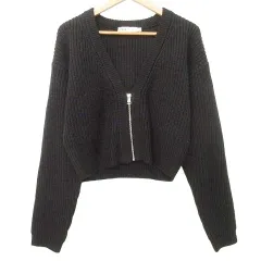 ザラ ZARA ニット ジャケット カーディガン セーター M 黒 ブラック ■YHS12