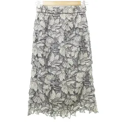 アプワイザーリッシェ Apuweiser-riche フラワー刺繍 レース スカート ロング セミタイト 0 グレー系 ■YHS7